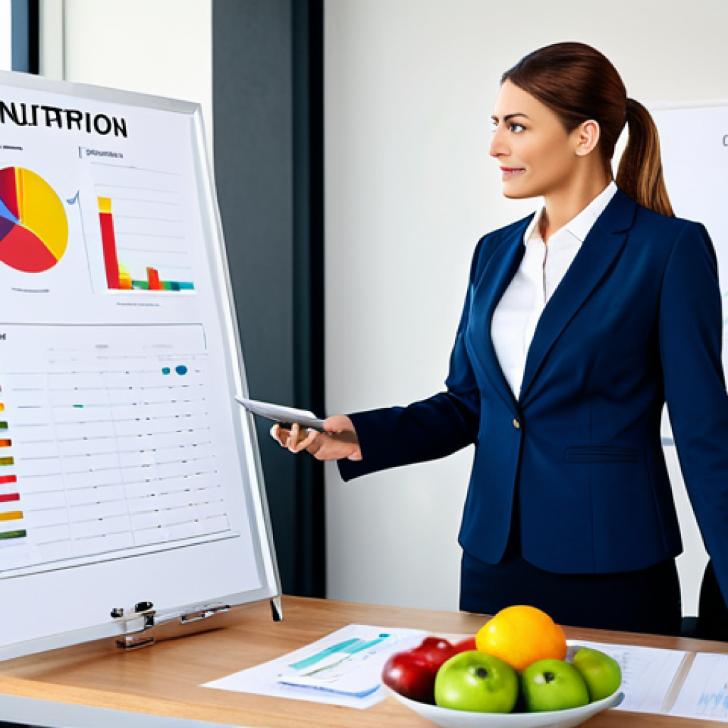 영양사 업무 일정 관리법 - **Prompt:** A professional nutritionist in a fully clothed, modest business attire, consulting with ...