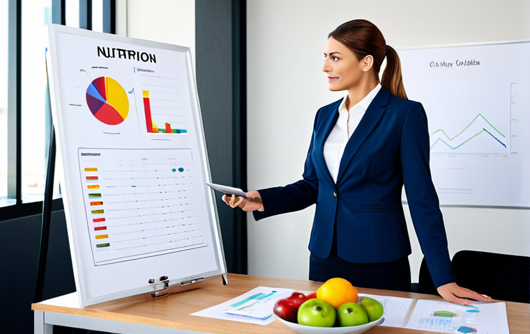 영양사 업무 일정 관리법 - **Prompt:** A professional nutritionist in a fully clothed, modest business attire, consulting with ...