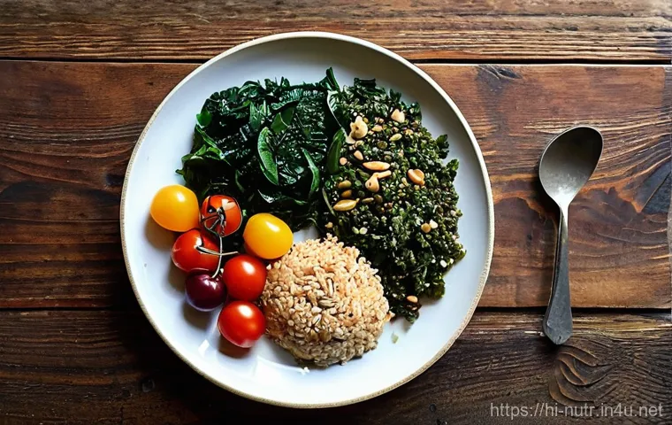 영양사 실무에서 자주 쓰는 이론 - **Vibrant Balanced Meal on a Rustic Table:**
    A beautifully composed, high-angle shot of a divers...