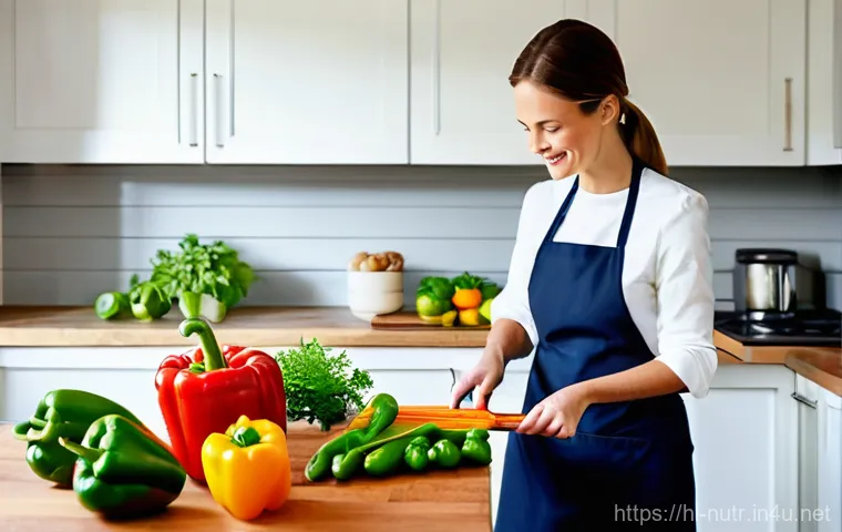 영양사 실무에서 자주 쓰는 이론 - **Vibrant Balanced Meal on a Rustic Table:**
    A beautifully composed, high-angle shot of a divers...