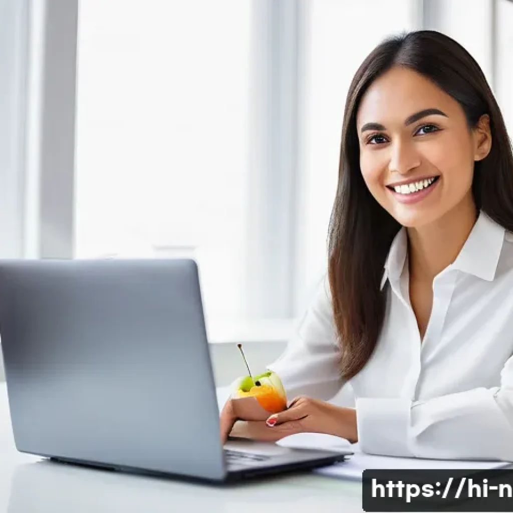 영양사 직업 전망 - **Prompt:** "A cheerful female nutritionist, approximately 30-35 years old, with a warm smile, weari...