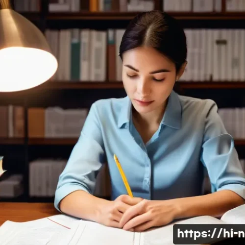 Home 23 영양사 필수 도서 추천 - **Prompt:** A focused, determined female nutritionist in her late 30s, dressed in smart casual profe...